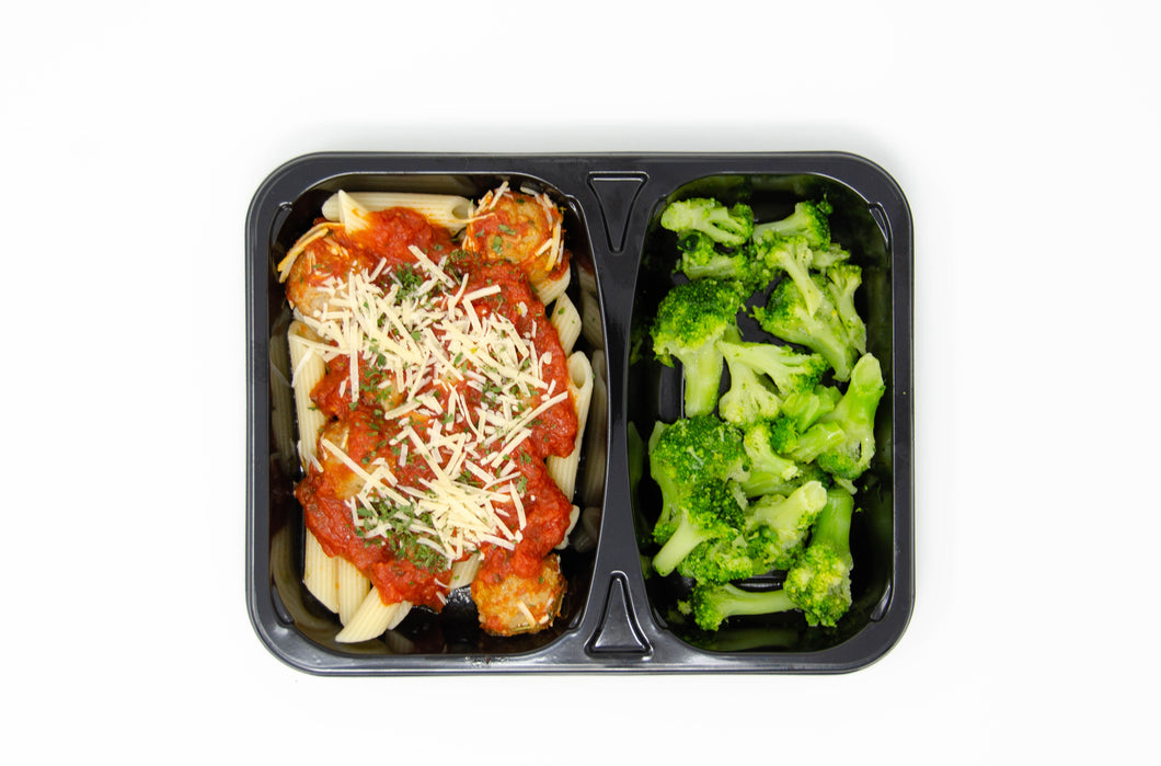 Penne Marinara & Meatballs with Broccoli